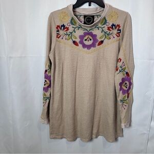 BIYA Johnny Was Embroidered Tan Sweater - Size Small